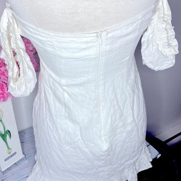 🌷 Cotton Candy LA🌷 White Linen Blend Cottagecore Babydoll Lace Up Dress - Picture 11 of 11